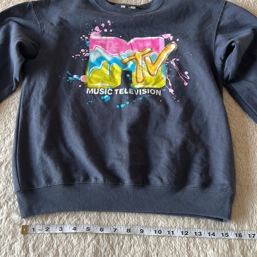 MTV logo blue gray pullover size small (3-5) - Picture 10 of 16